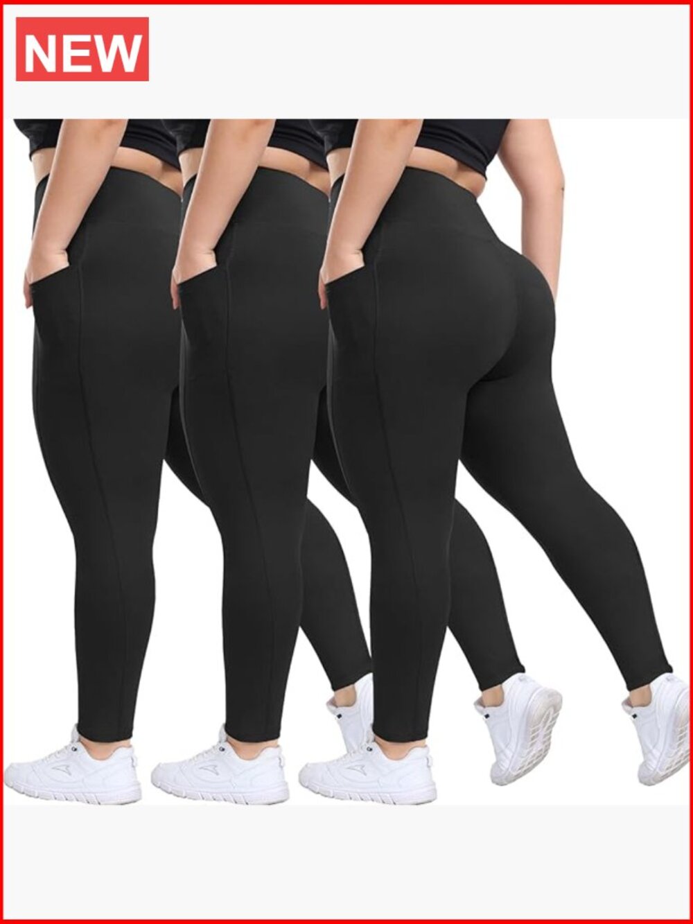 3 Pack Plus Size High Waisted Leggings with Pockets Yoga Workout Pants Tummy